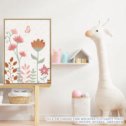 Quadro Infantil Floral Borboleta Tons Terrosos