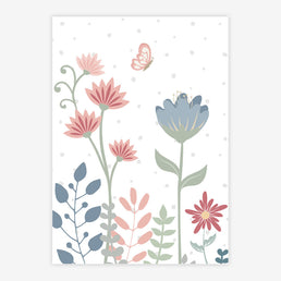 Quadro Infantil Floral Borboleta Azul