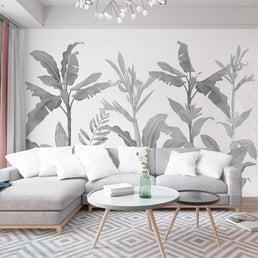 Papel de Parede Folhas Tropical Preto e Branco - Mural