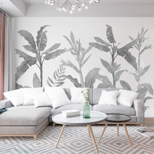 Papel de Parede Folhas Tropical Preto e Branco - Mural