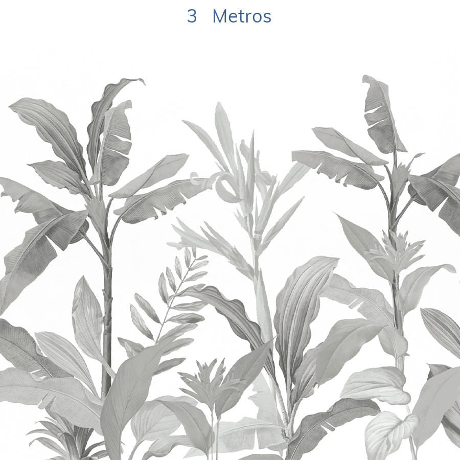 Papel de Parede Folhas Tropical Preto e Branco - Mural