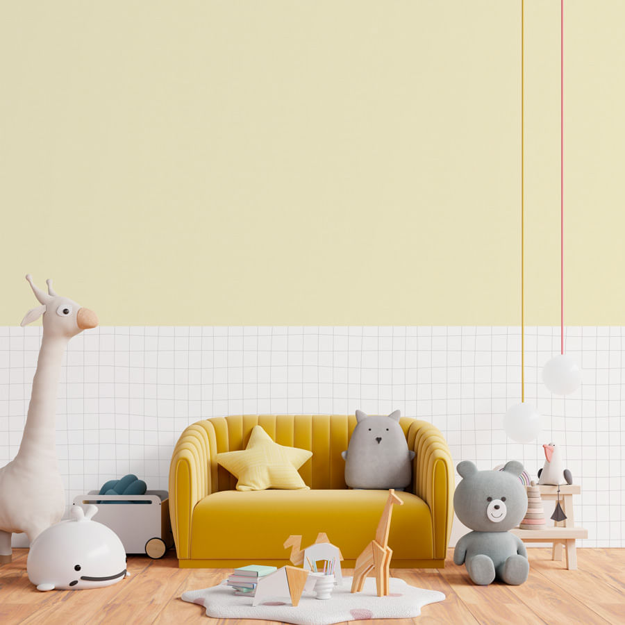 Papel de Parede Infantil Gride com Textura Amarelo - Mural