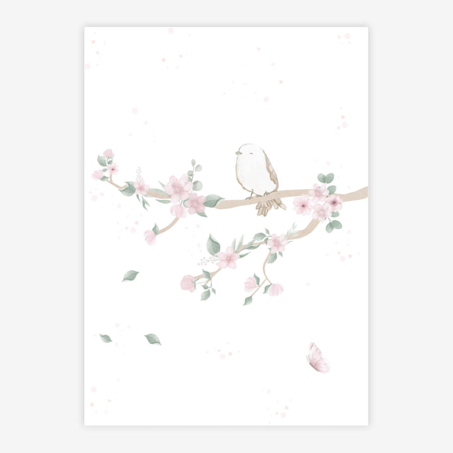 Quadro Infantil Jardim Galho a Direita Rosa Vertical