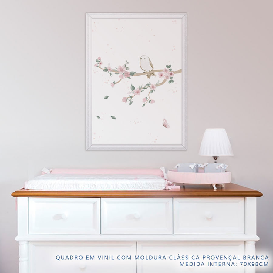 Quadro Infantil Jardim Galho a Direita Rosa Vertical