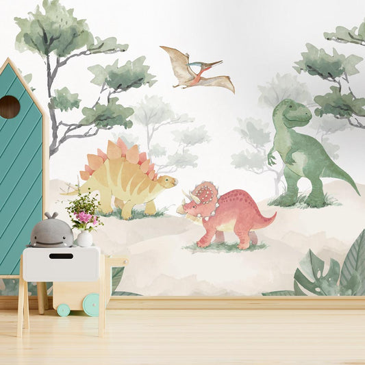 Papel de Parede Infantil Dinossauro Aquarela - Mural