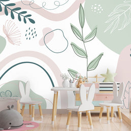 Papel de Parede Infantil Abstrato Folha Rosa - Mural