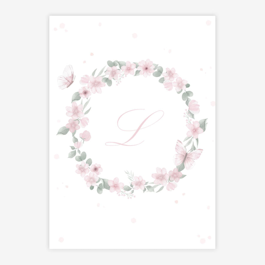 Quadro Infantil Jardim Guirlanda com Inicial Rosa Vertical