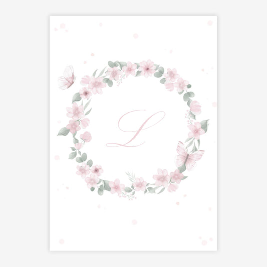 Quadro Infantil Jardim Guirlanda com Inicial Rosa Vertical