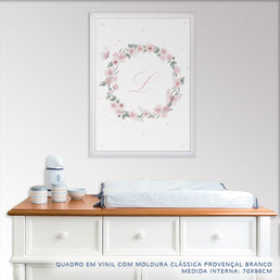 Quadro Infantil Jardim Guirlanda com Inicial Rosa Vertical
