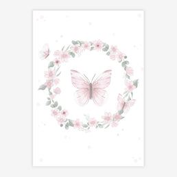 Quadro Infantil Jardim Guirlanda com Borboletas Rosa Vertical