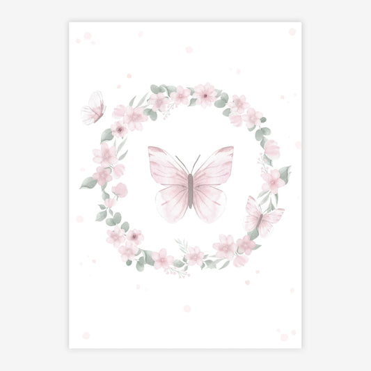 Quadro Infantil Jardim Guirlanda com Borboletas Rosa Vertical