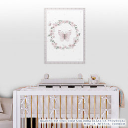 Quadro Infantil Jardim Guirlanda com Borboletas Rosa Vertical