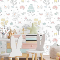 Papel de Parede Infantil Árvores e Bichos