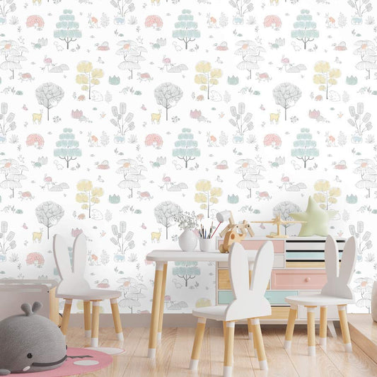 Papel de Parede Infantil Árvores e Bichos