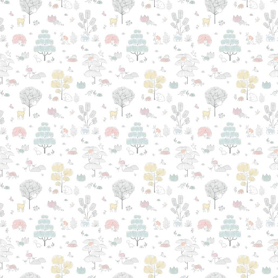 Papel de Parede Infantil Árvores e Bichos