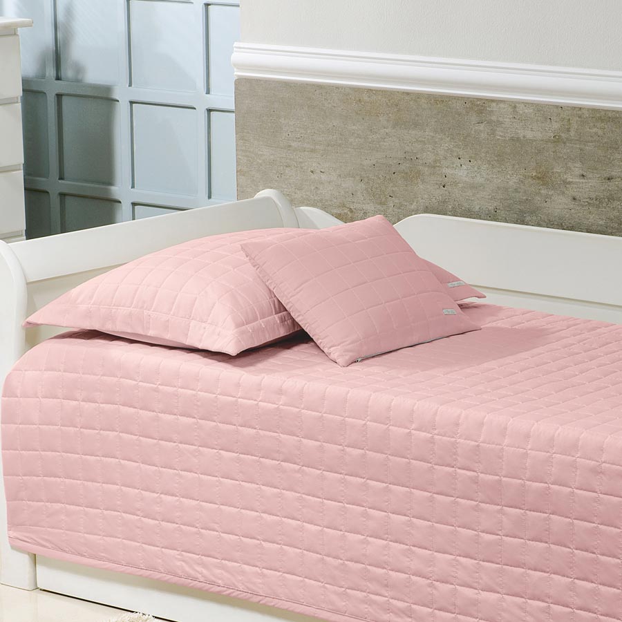 Porta Travesseiro Quadradinho Rosa Chá