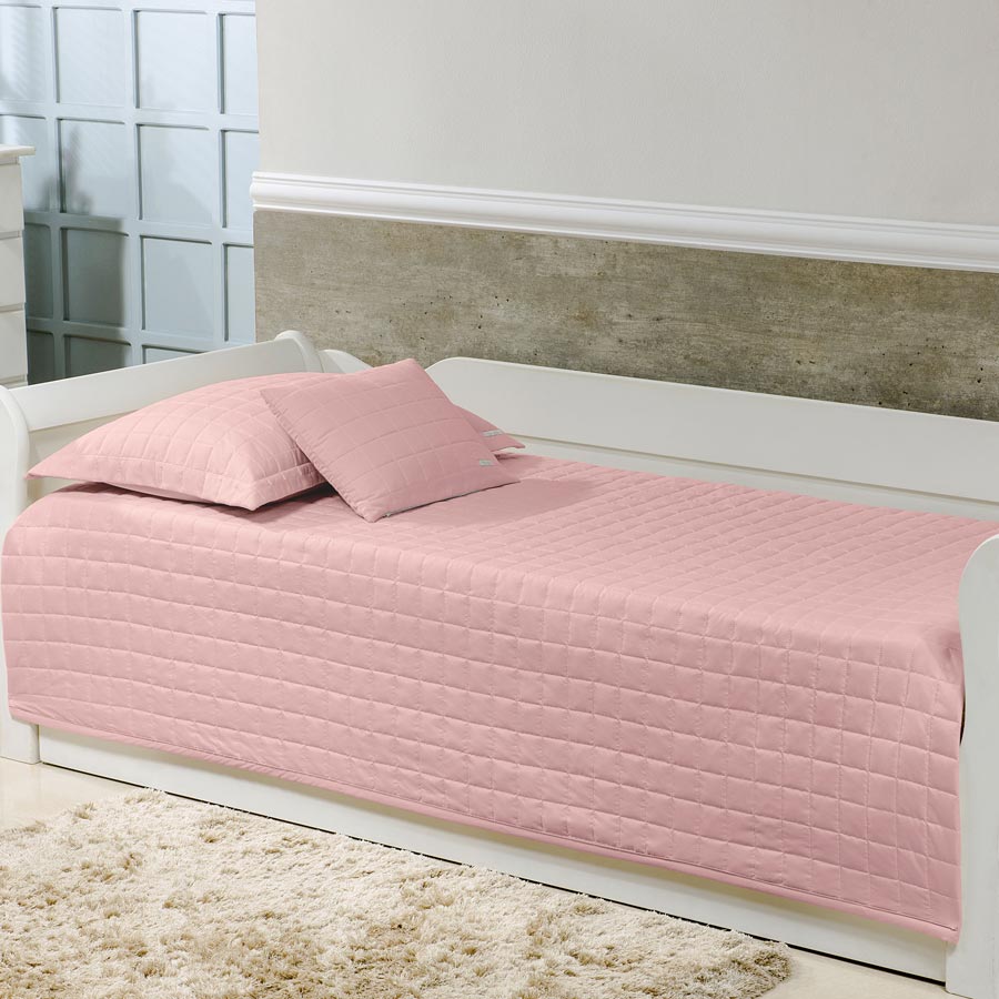 Kit Colcha Quadradinho Rosa Chá - 2 Peças