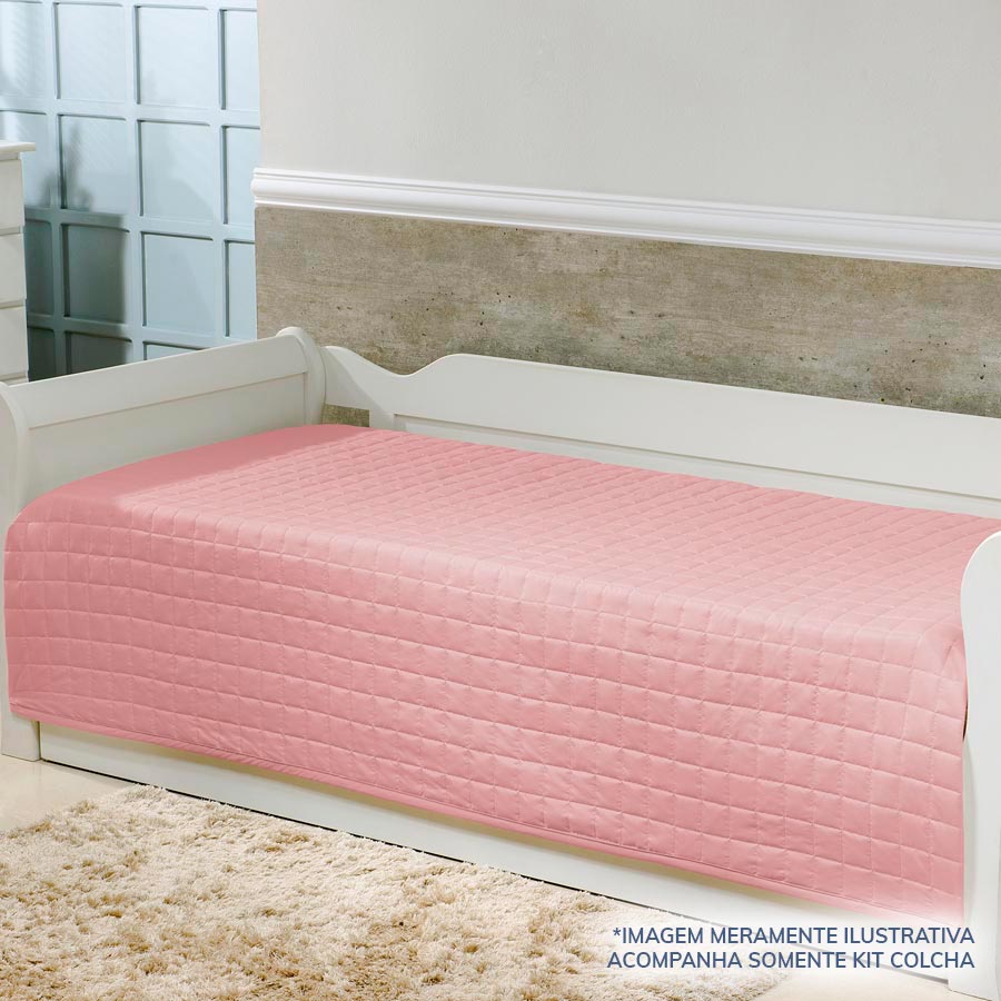 Kit Colcha Quadradinho Rosa Chá - 2 Peças