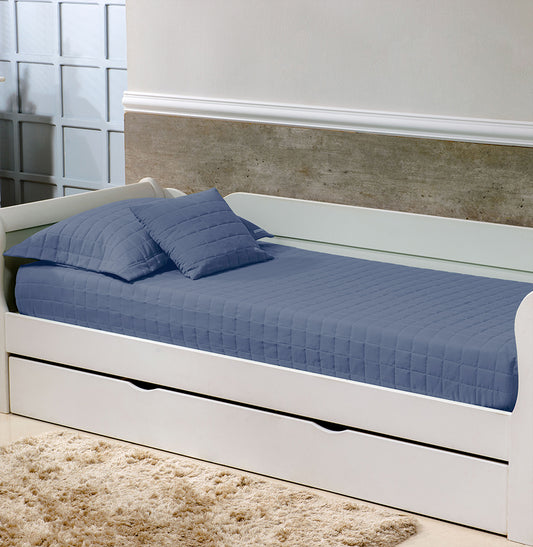 Colcha Com Elástico Quadradinho - Azul Jeans