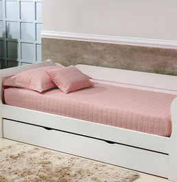 Colcha Com Elástico Quadradinho - Rosa Chá