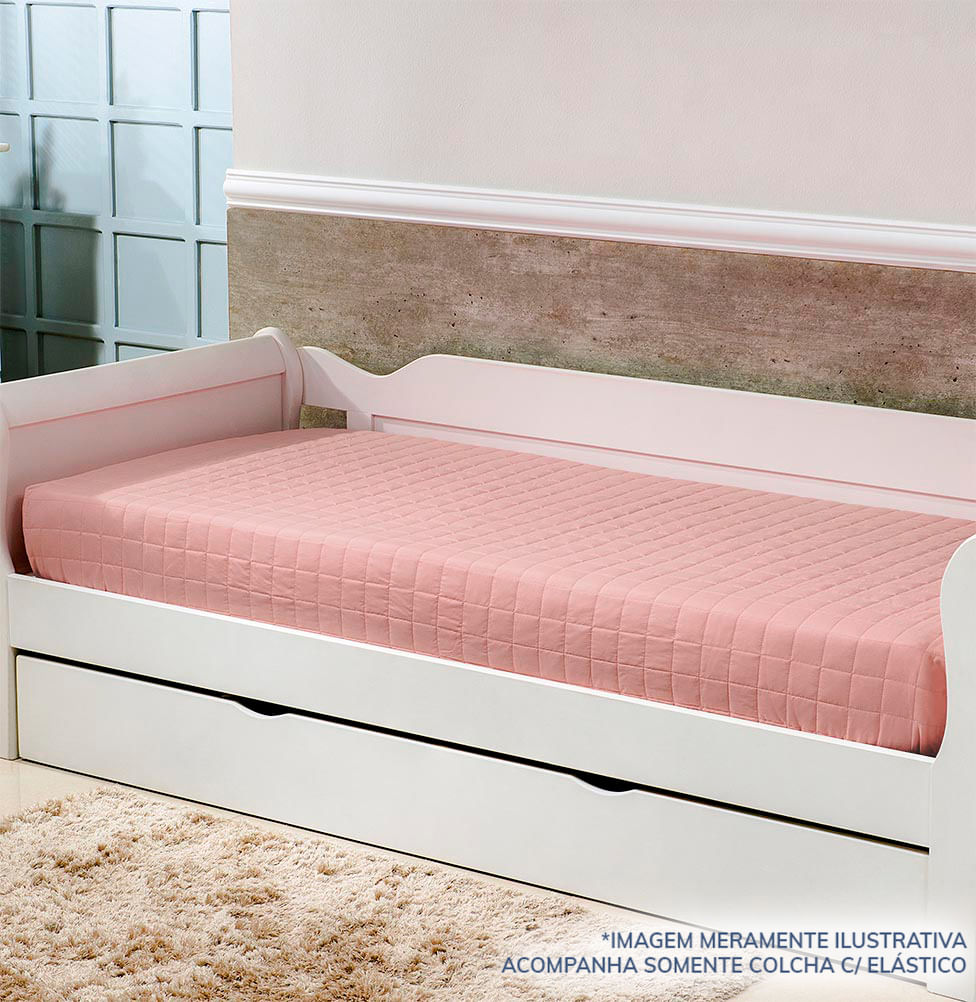 Colcha Com Elástico Quadradinho - Rosa Chá