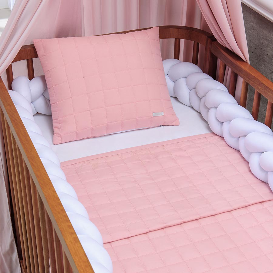 Colcha para Berço Quadradinho Rosa Chá