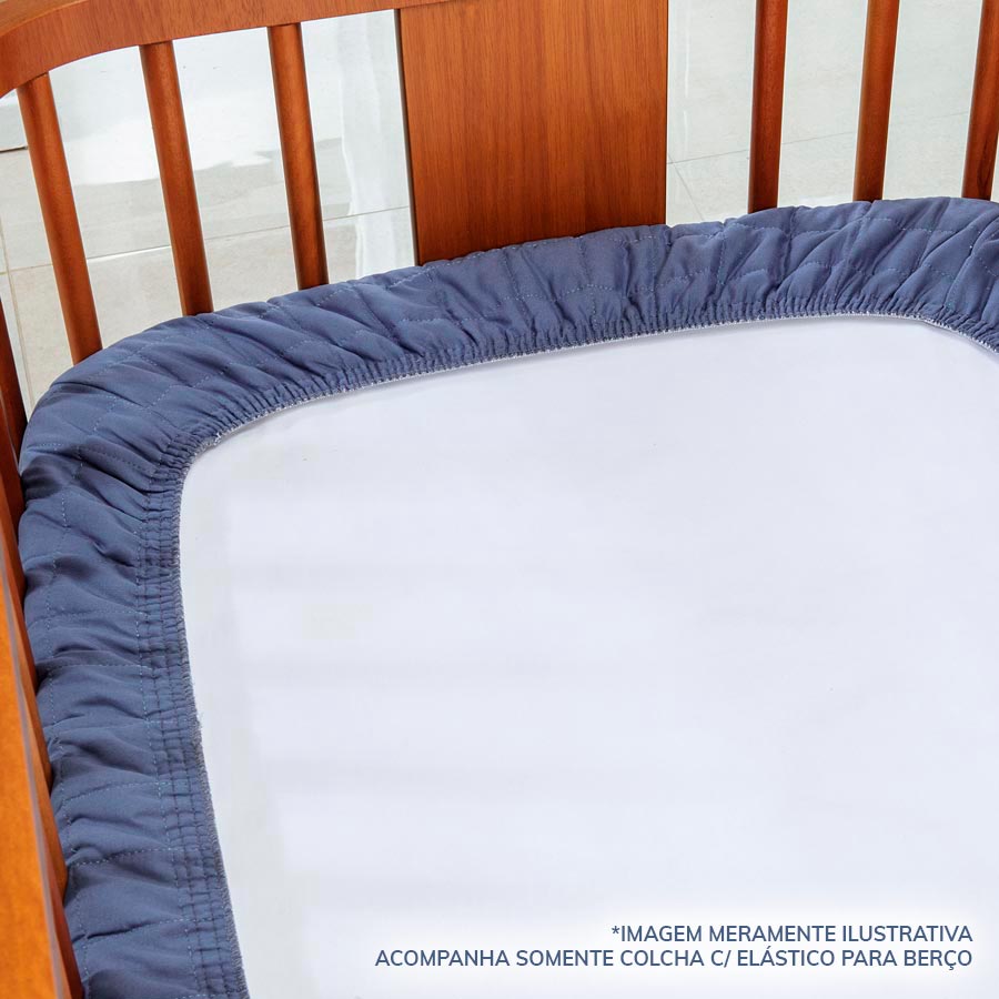 Colcha com Elástico para Berço Quadradinho Jeans