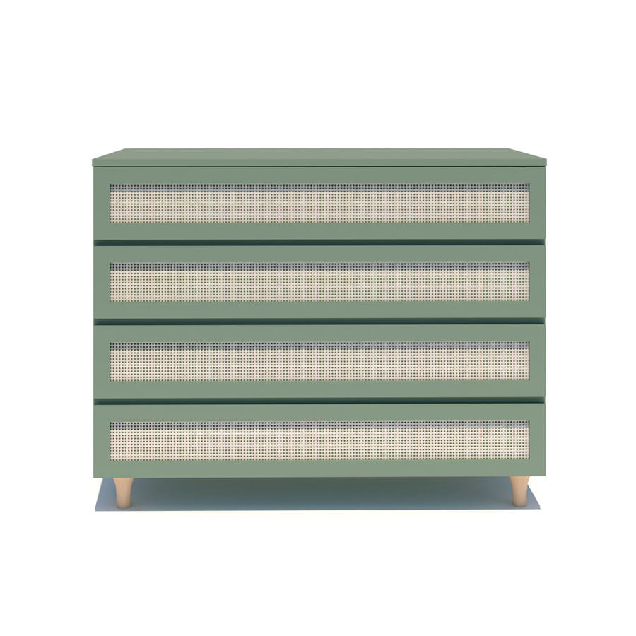 Cômoda de Bebê Haus Nature com Palha e 4 Gavetas Verde Jardim e Carvalho 110cm