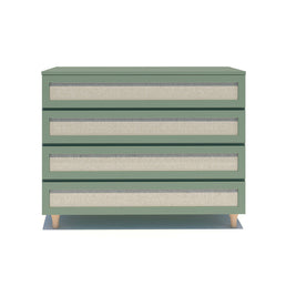 Cômoda de Bebê Haus Nature com Palha e 4 Gavetas Verde Jardim e Carvalho 110cm