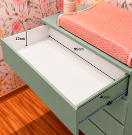 Cômoda de Bebê Haus Nature 4 Gavetas Verde Jardim e Carvalho 110CM