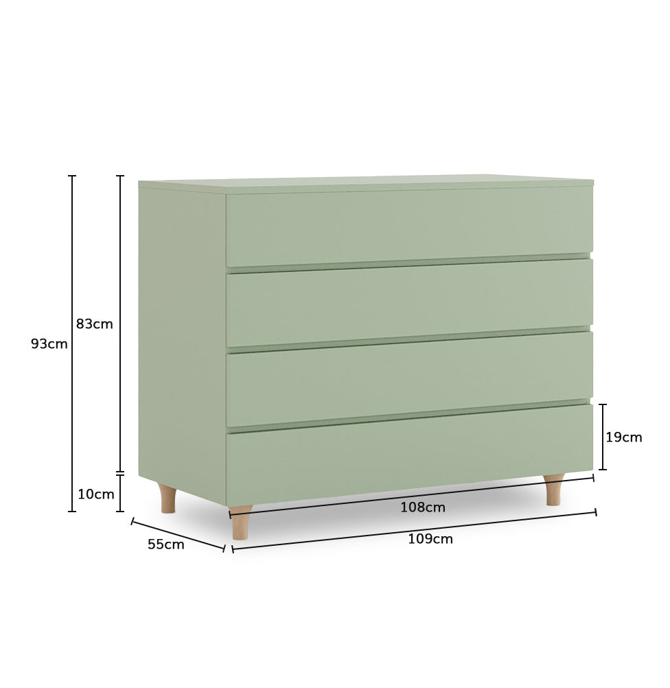 Cômoda de Bebê Haus Nature 4 Gavetas Verde Jardim e Carvalho 110CM