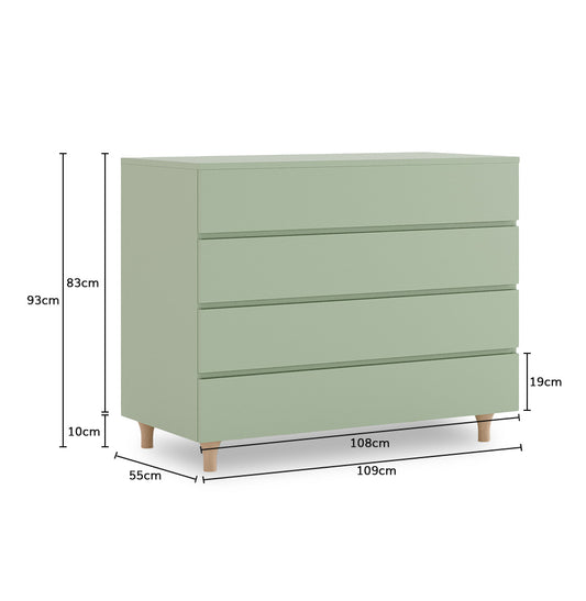 Cômoda de Bebê Haus Nature 4 Gavetas Verde Jardim e Carvalho 110CM