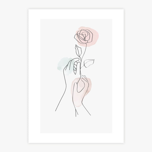 Quadro Minimalista  Mãos Com Rosa