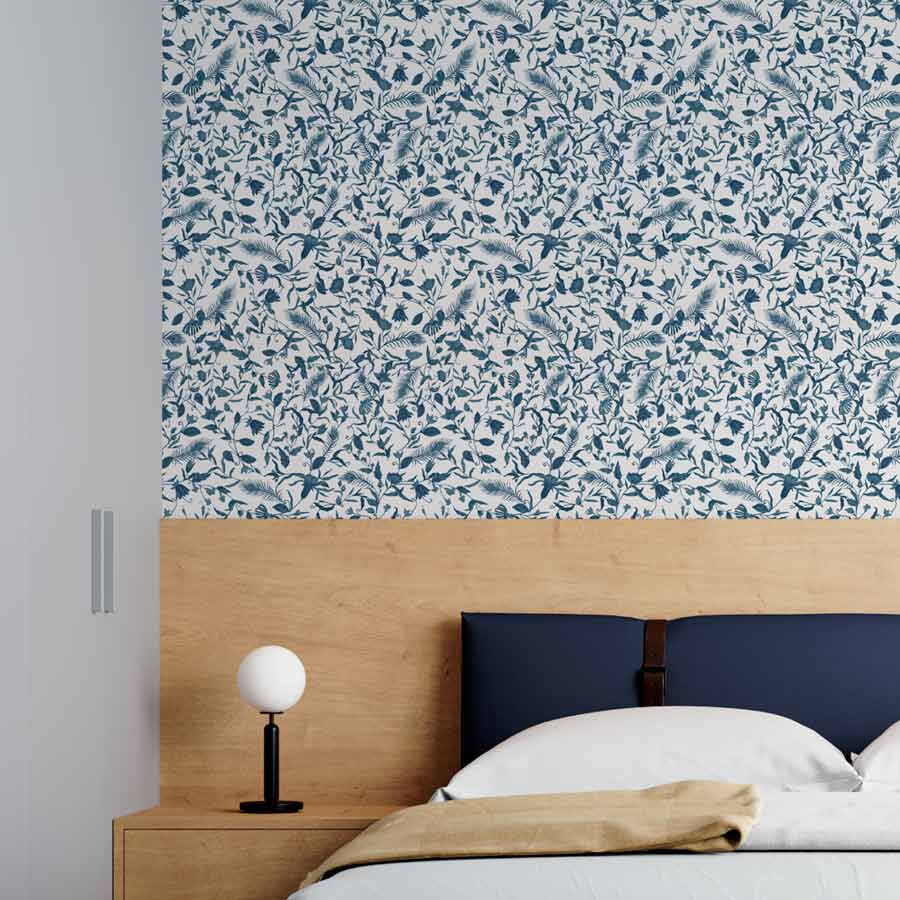 Papel de Parede Folha Aquarela Azul