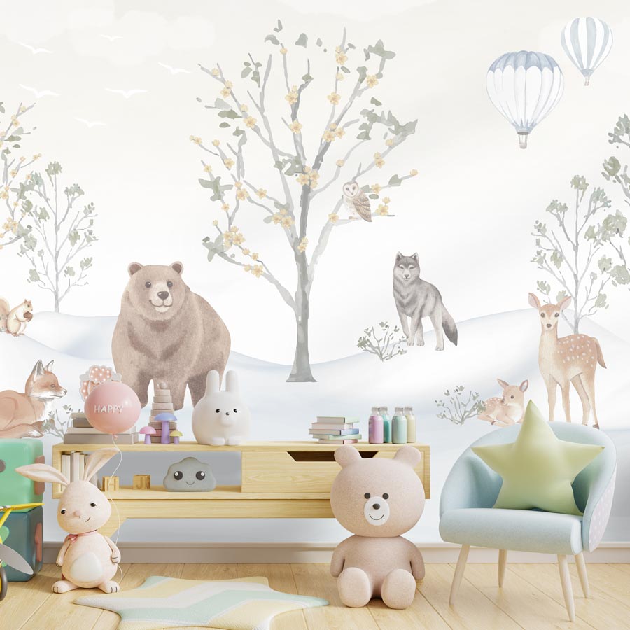 Papel de Parede Infantil Bichos na Neve - Mural