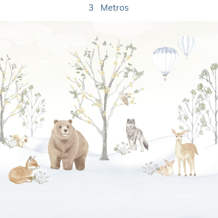 Papel de Parede Infantil Bichos na Neve - Mural