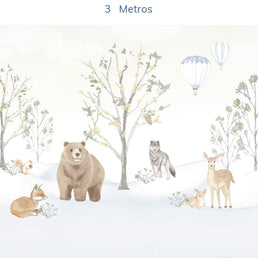 Papel de Parede Infantil Bichos na Neve - Mural