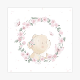Quadro Infantil Jardim Guirlanda Ursa Rosa - Quadrado