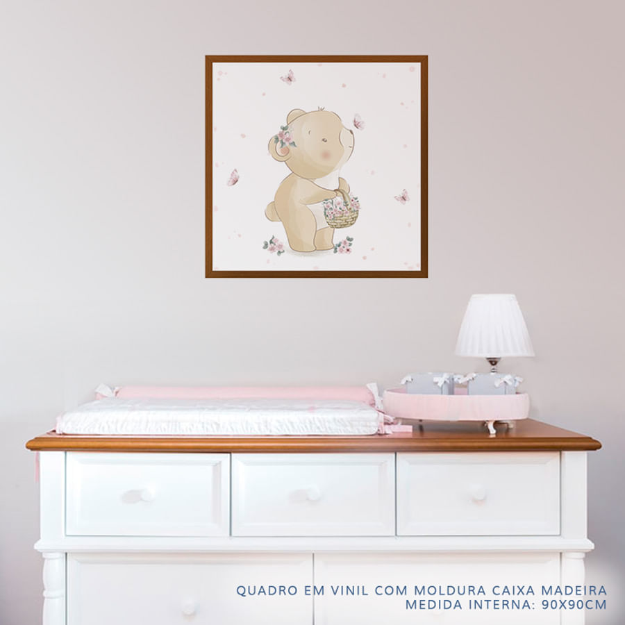 Quadro Infantil Jardim Ursa Rosa - Quadrado