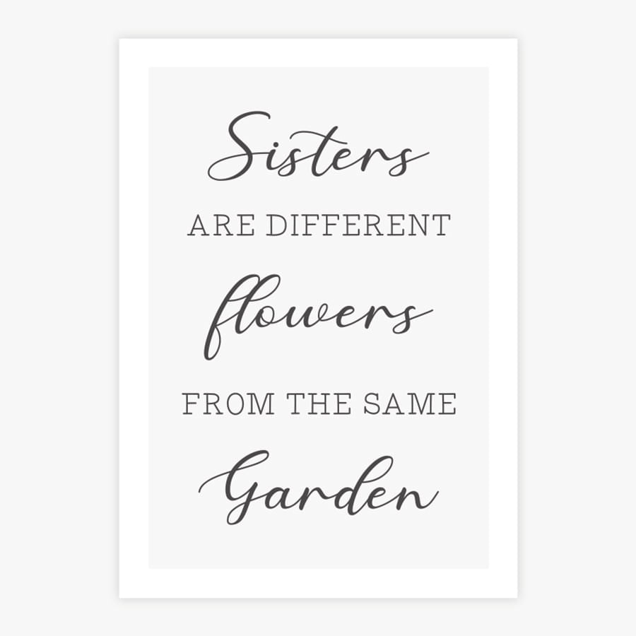 Quadro Infantil Frase Sisters Are Different Flowers From The Same Garden Bege - Vertical