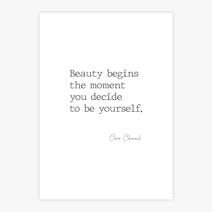 Quadro Frase Beauty Begins The Moment You Decide To Be Yourself Preto - Vertical