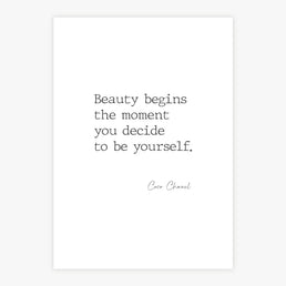 Quadro Frase Beauty Begins The Moment You Decide To Be Yourself Preto - Vertical