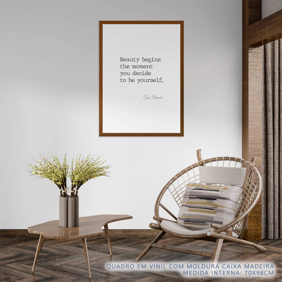 Quadro Frase Beauty Begins The Moment You Decide To Be Yourself Preto - Vertical