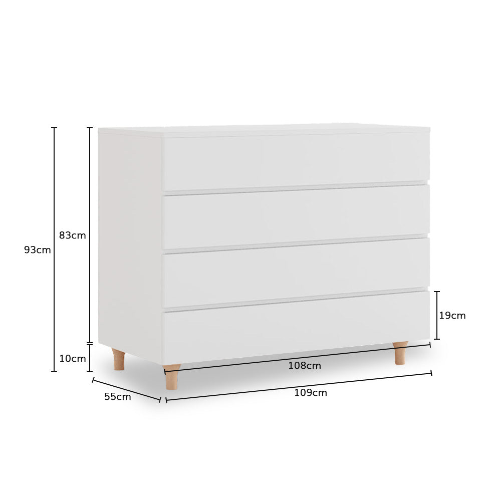 Cômoda de Bebê Haus Nature 4 Gavetas Branca e Carvalho 110 CM