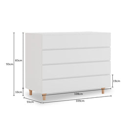 Cômoda de Bebê Haus Nature 4 Gavetas Branca e Carvalho 110 CM