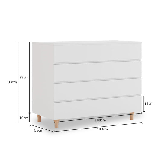 Cômoda de Bebê Haus Nature 4 Gavetas Branca e Carvalho 110 CM