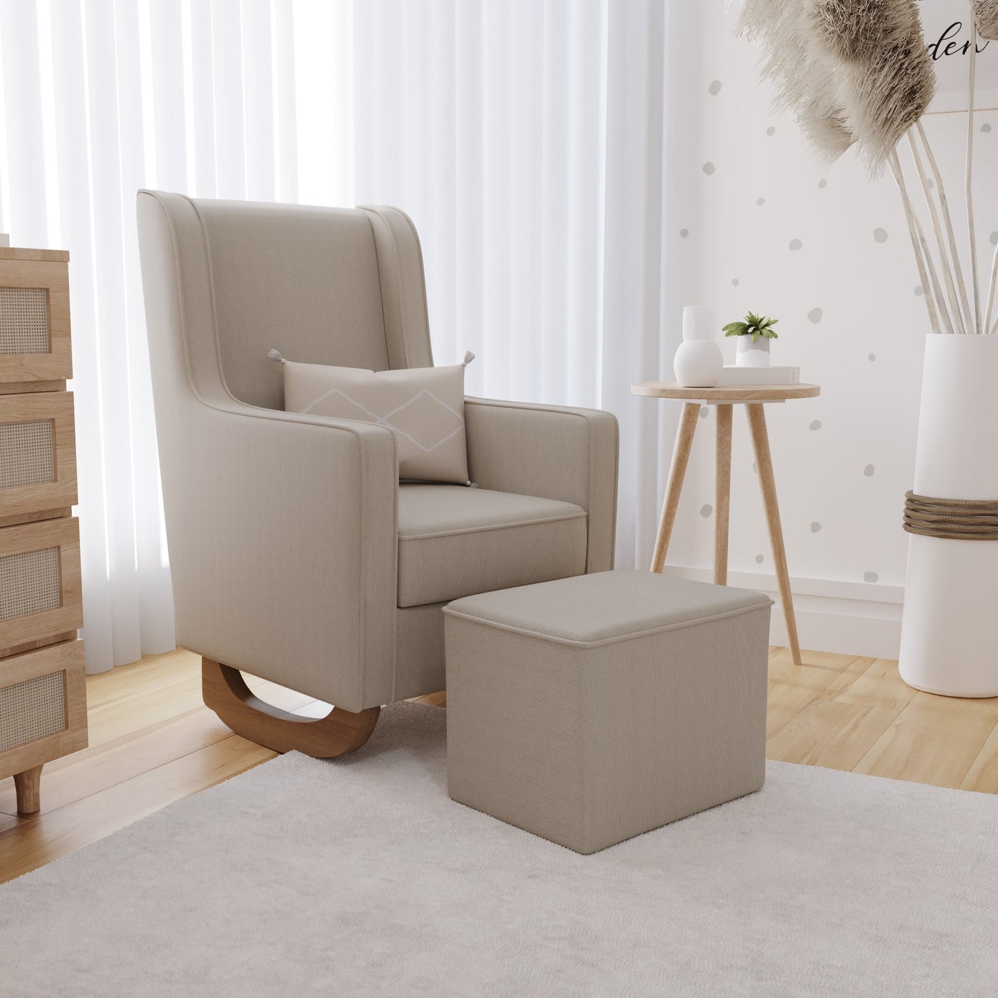 Poltrona de Amamentação Arcus com Balanço e Puff Bege