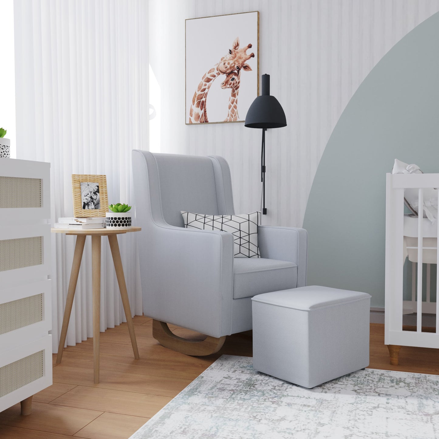 Poltrona de Amamentação Arcus com Balanço e Puff Cinza