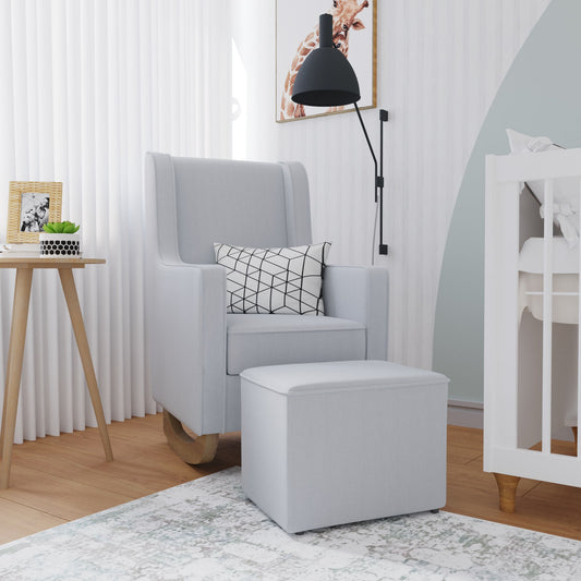 Poltrona de Amamentação Arcus com Balanço e Puff Cinza