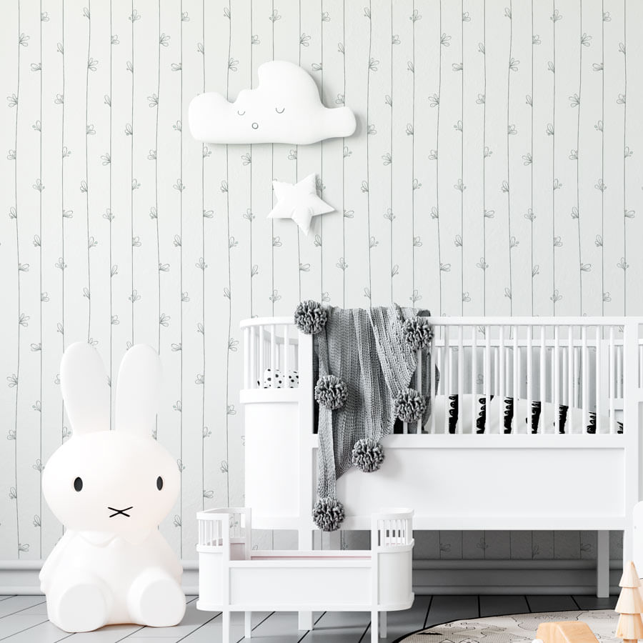 Papel de Parede Linhas e Folhas Cinza